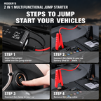 Roger 2-In-1 Multifunctional Jump Starter – Your Ultimate Car Emergency Companion! Jump-Start Your Vehicle, Inflate Tires, Charge Your Gadgets, Or Light Up The Night – All In One Compact Device. 🚗