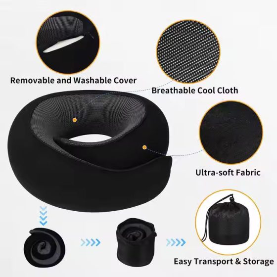 ROGER 360° Memory Foam Travel Neck Pillow – Ergonomic Head & Neck Support for Flights, Trains, Office & Long Travel