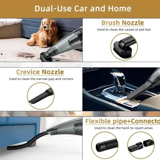 ROGER Wireless Handheld Car Vacuum Cleaner Strong Suction, 4 in 1 Car Vacuum Cleaner with 6000pa Strong Suction, Portable Car Vacuum, DC 11V Car Vacuum Cleaner High Power, LED Light