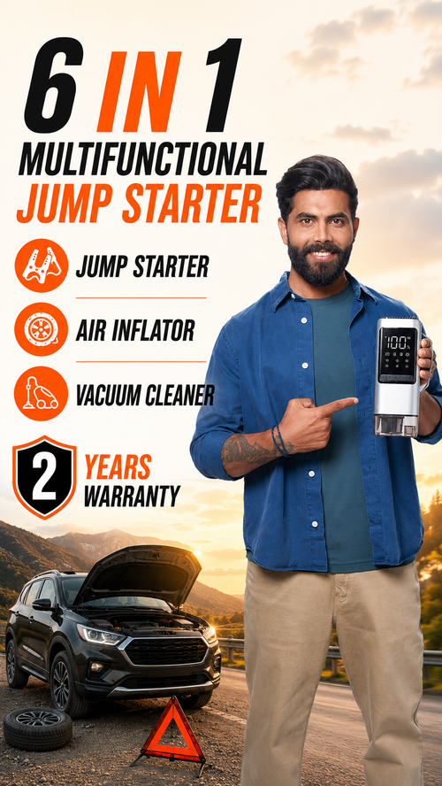 ROGER 6-in-1 Car Jump Starter with Digital Tyre Inflator (150 PSI), Vacuum Cleaner, 8000mAh Power Bank & LED Light | For 6.0L Petrol & 3.0L Diesel Cars
