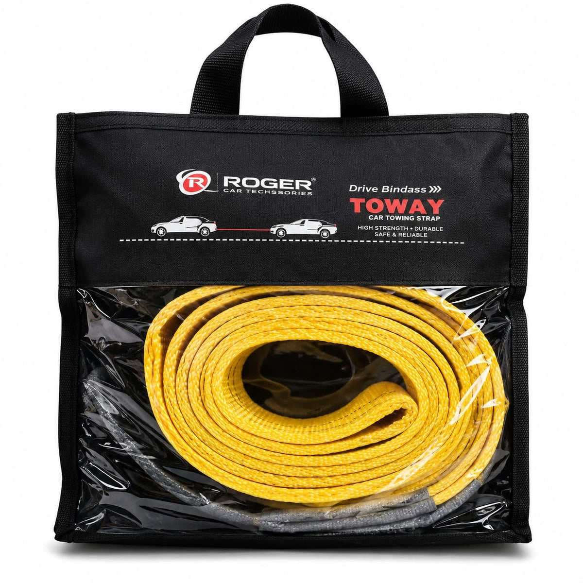 Roger Towing Cable |5 Ton Pulling Capacity | Heavy-Duty Steel Hooks | Interwoven Nylon Cable | 10-Foot Long Cable | 12-Month Warranty