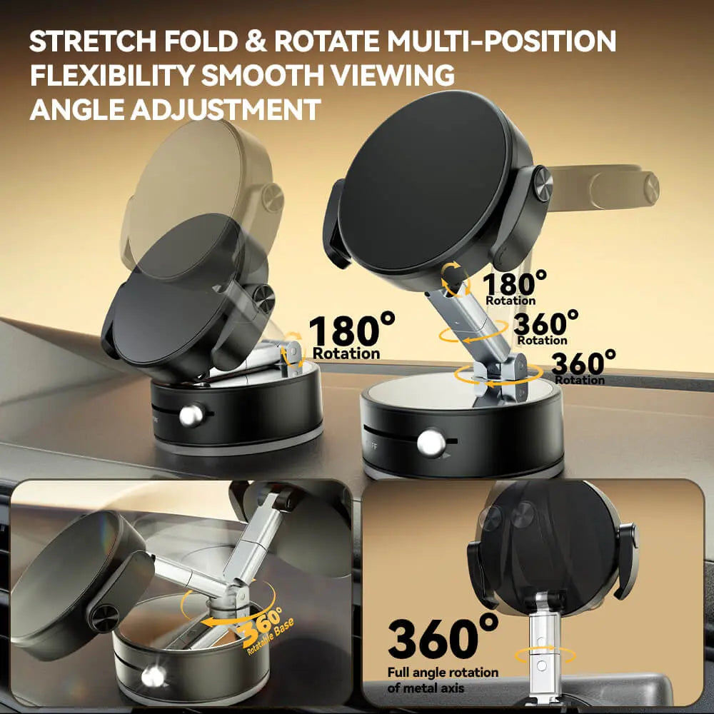 Roger Multi-Surface Phone Holder with Grip-Lock Toggle, MagSafe + Clip Mount, 720° Rotation, Foldable Universal Stand
