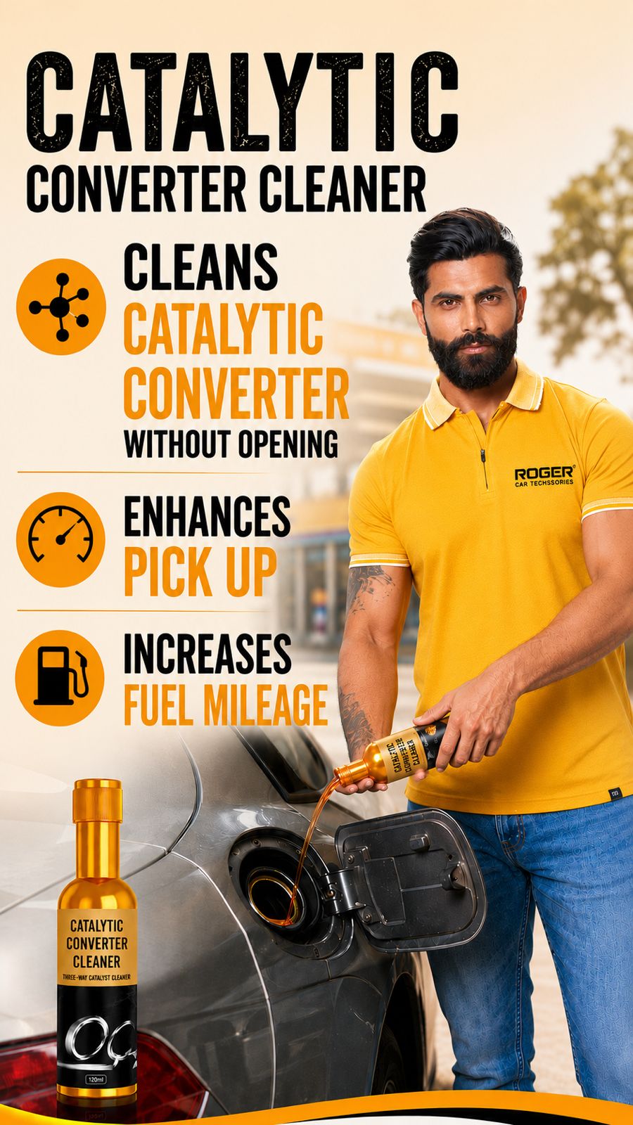 ROGER Catalytic Converter Cleaner – Engine & Exhaust Carbon Remover | Three-Way Catalyst Cleaning Agent for Petrol, Diesel & CNG Cars