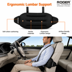 Roger Car Lumbar Support Cushion | Breathable Ergonomic Design | Adjustable Straps | Soft Cotton Comfort | Beige & Black