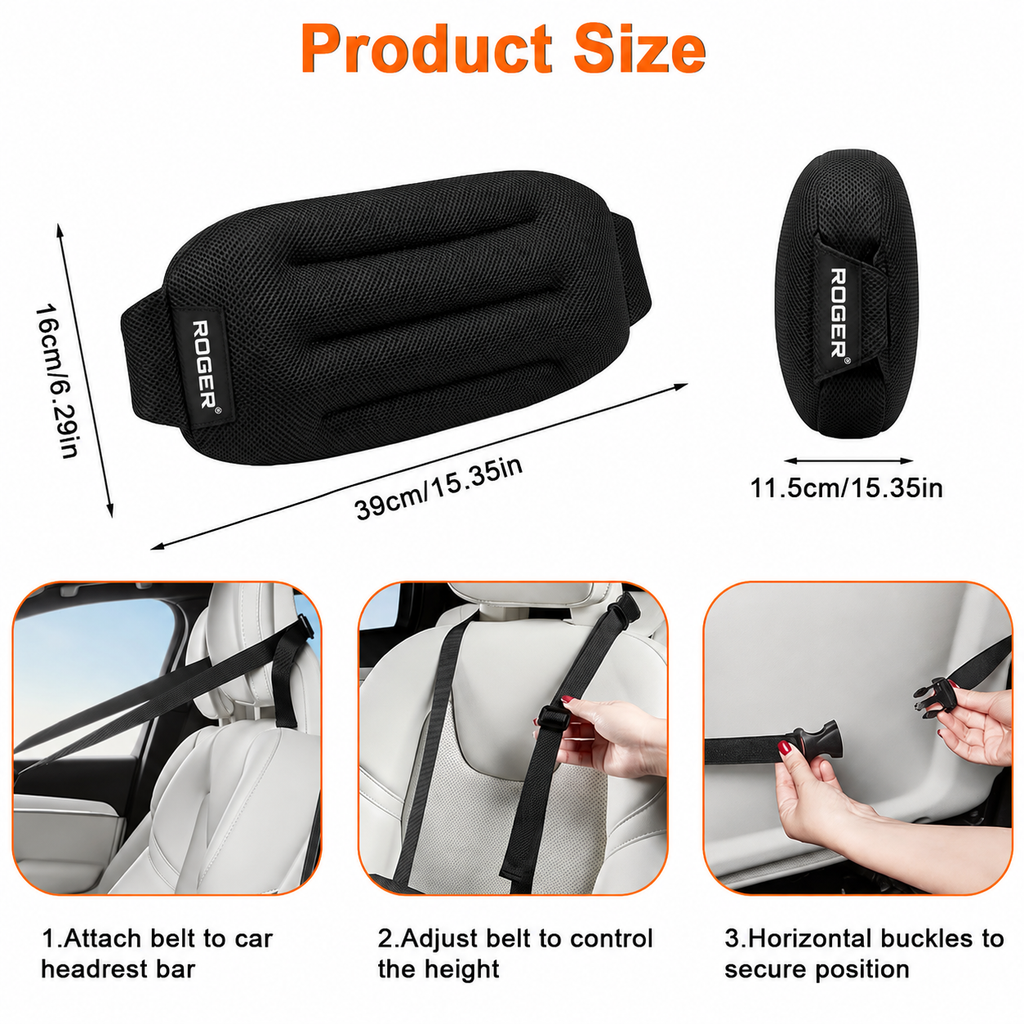 Roger Car Lumbar Support Cushion | Breathable Ergonomic Design | Adjustable Straps | Soft Cotton Comfort | Beige & Black