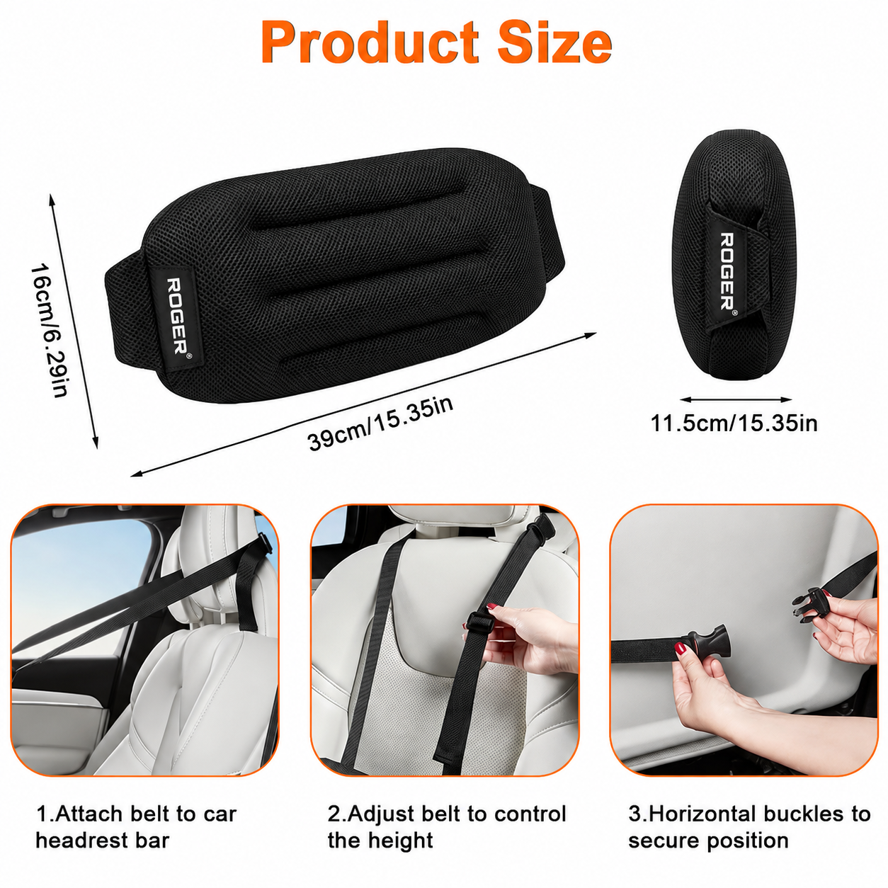 Roger Car Lumbar Support Cushion | Breathable Ergonomic Design | Adjustable Straps | Soft Cotton Comfort | Beige & Black