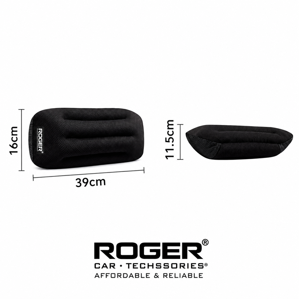 Roger Car Lumbar Support Cushion | Breathable Ergonomic Design | Adjustable Straps | Soft Cotton Comfort | Beige & Black