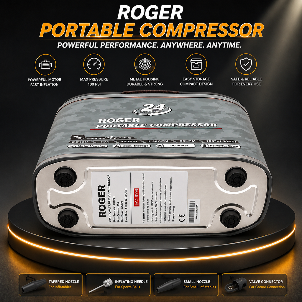 Roger Military-Grade Inflator | 6-Year Warranty | Robust & Rugged Design | Heavy-Duty Metal Body | Built for Long-Term Use | Works for Cars & SUVs