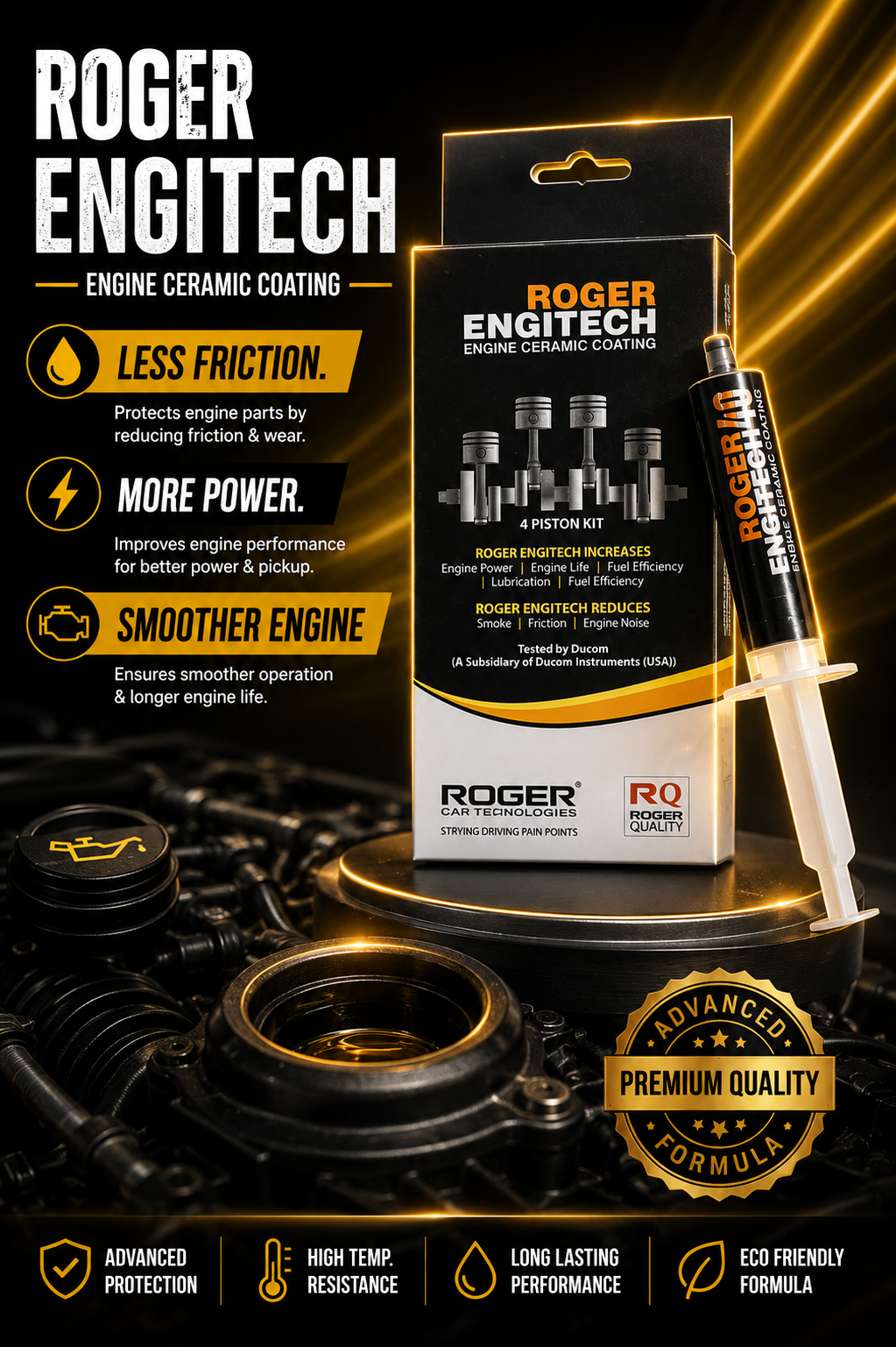 Roger Engitech Engine Oil Additive for Cars | Better Engine Pickup & Performance | Lasts Up to 20,000 km | Reduces Engine Noise | Nano Ceramic Technology|DIY Easy Application