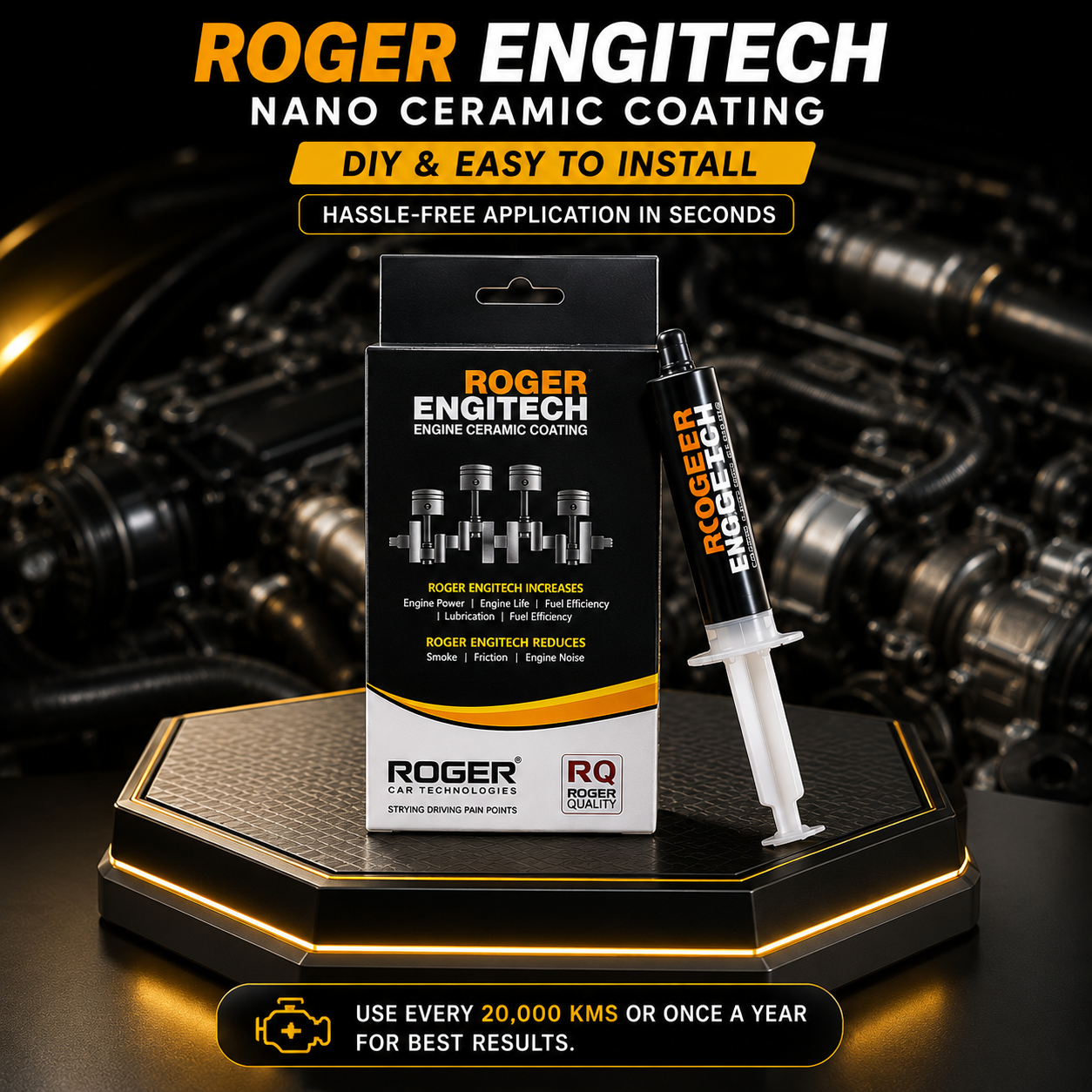 Roger Engitech Engine Oil Additive for Cars | Better Engine Pickup & Performance | Lasts Up to 20,000 km | Reduces Engine Noise | Nano Ceramic Technology|DIY Easy Application