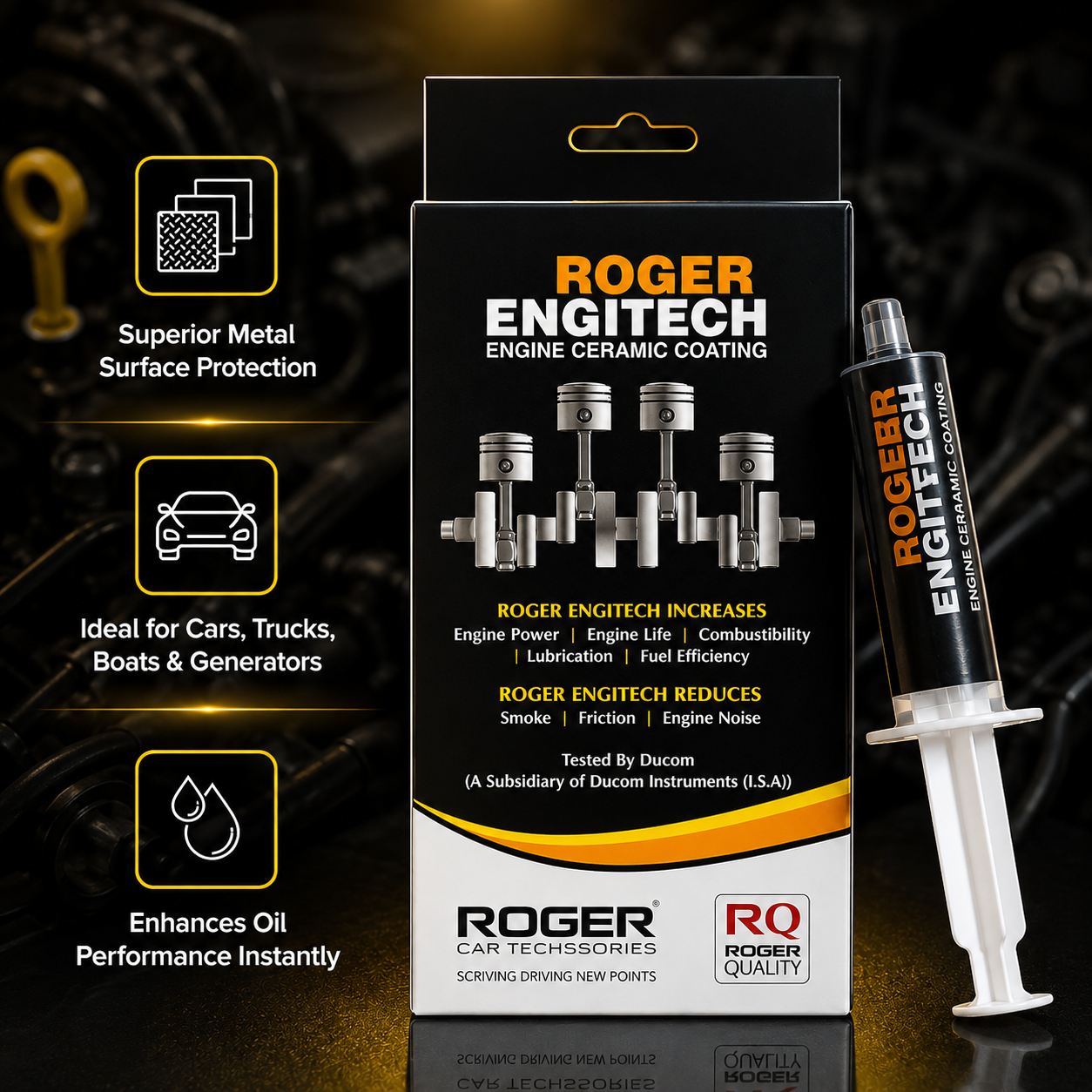 Roger Engitech Engine Oil Additive for Cars | Better Engine Pickup & Performance | Lasts Up to 20,000 km | Reduces Engine Noise | Nano Ceramic Technology|DIY Easy Application