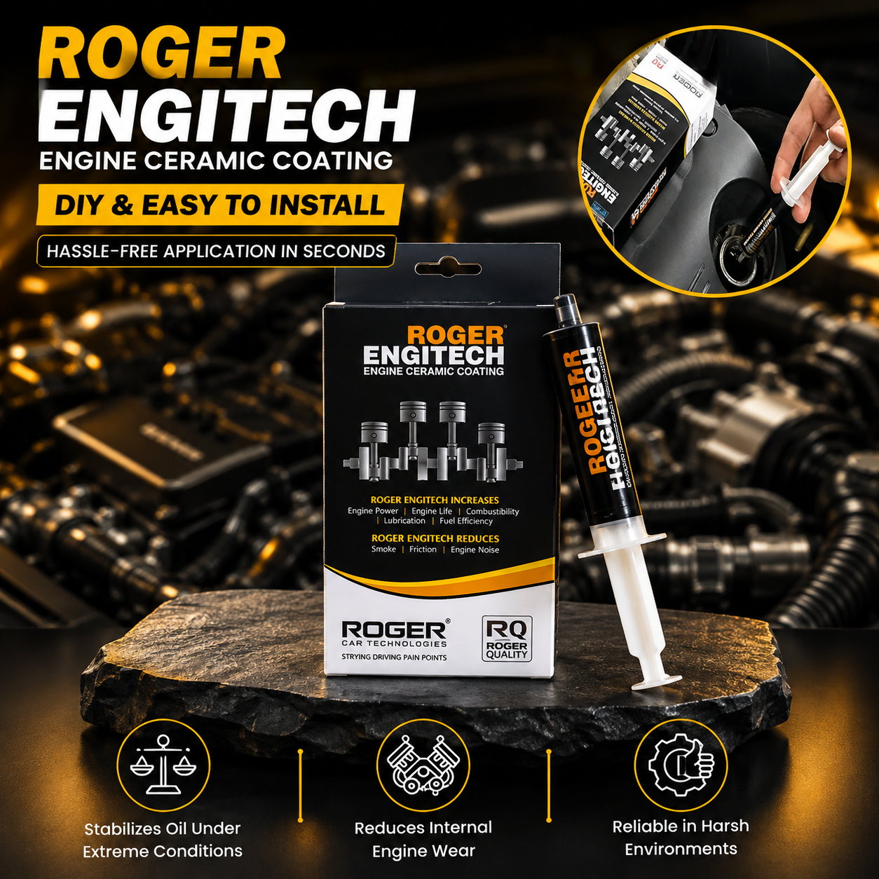 Roger Engitech Engine Oil Additive for Cars | Better Engine Pickup & Performance | Lasts Up to 20,000 km | Reduces Engine Noise | Nano Ceramic Technology|DIY Easy Application