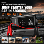 Supports 6.0L Petrol & 3.0L Diesel | Starts Dead Battery | 150 PSI Digital Inflator | 6000 mAh Power Bank | USB & Type-C Charging | 2-Year Warranty