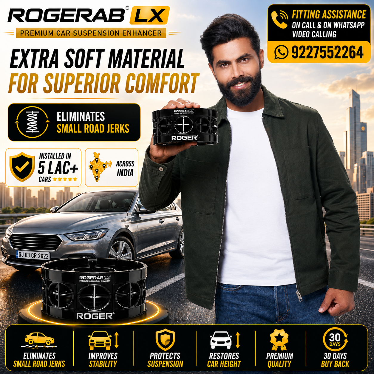 ROGERAB LX– Ultra Soft Car Coil Spring Buffer (4 Pcs) For Superior Shock Absorption, Smoother Rides, And Enhanced Stability – Suitable For All Old & New Car Makes, Models & Variants