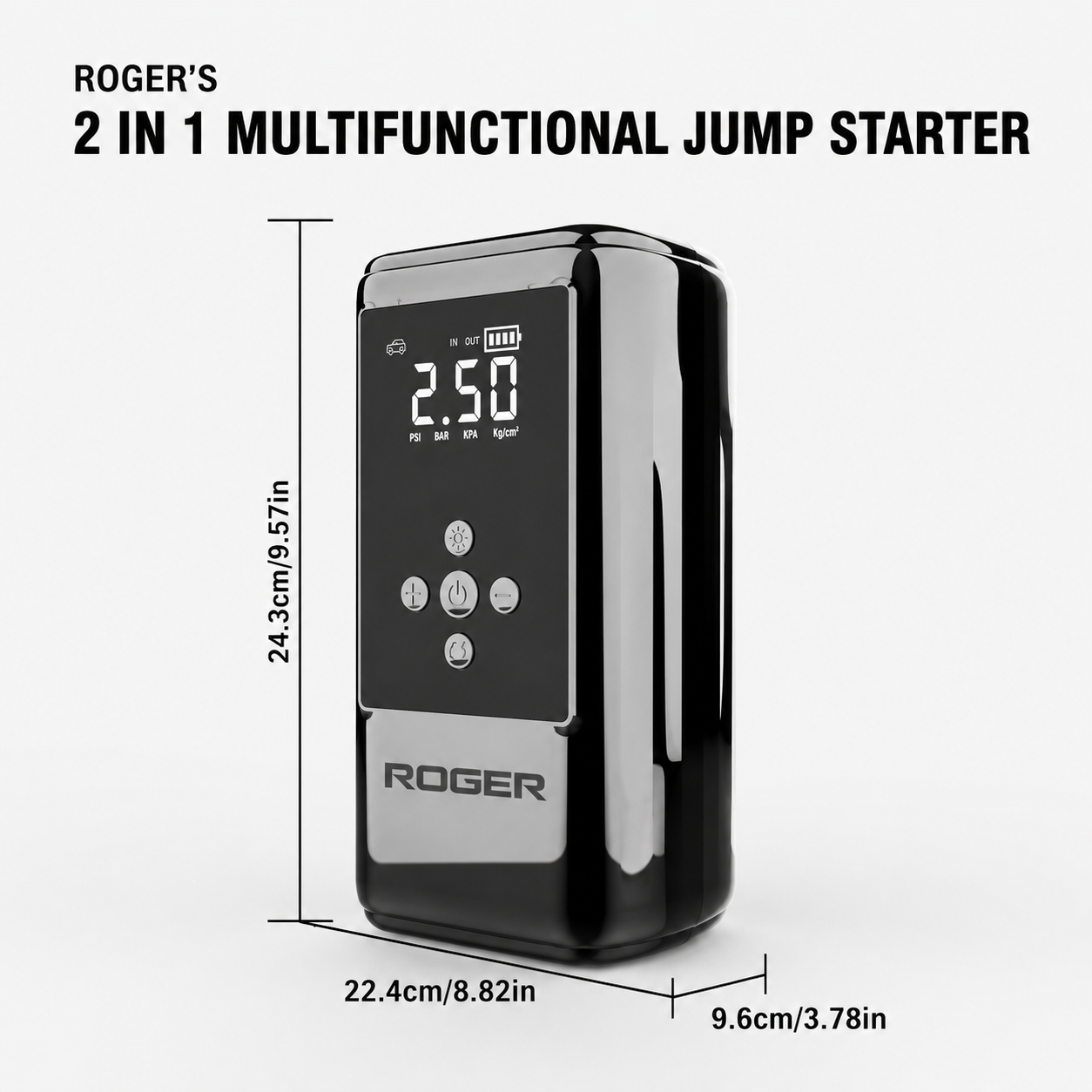 Roger 2-In-1 Multifunctional Jump Starter – Your Ultimate Car Emergency Companion! Jump-Start Your Vehicle, Inflate Tires, Charge Your Gadgets, Or Light Up The Night – All In One Compact Device. 🚗