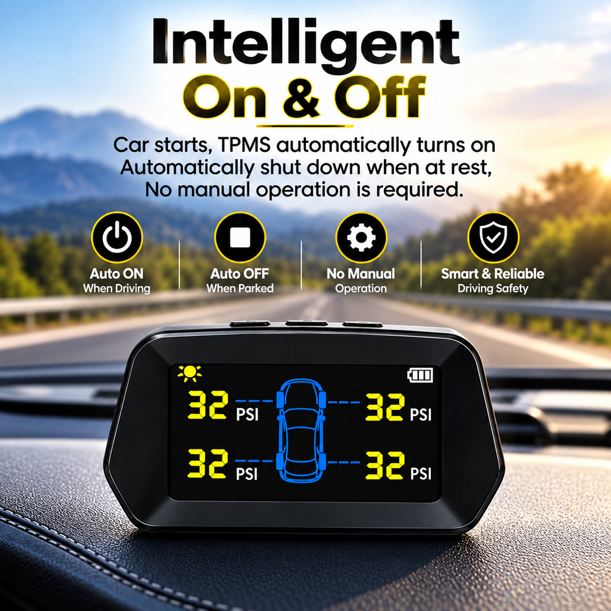 Roger TPMS | 5 Internal Sensors (Including Spare Tyre) | OEM-Style Sensors | Real-Time Tyre Pressure Monitoring | Instant Puncture Alerts | 2-Year Warranty | Auto Power On/Off