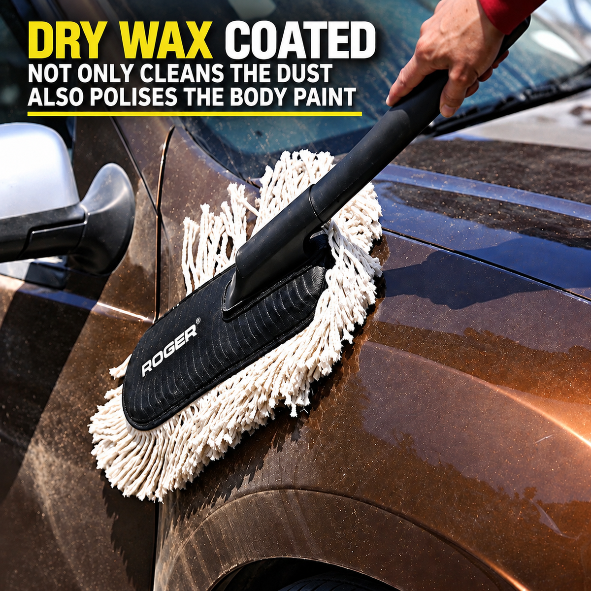 Roger Duster | Cleans & Polishes in Minutes | No Water Required | Long Handle for Rooftop & Windshield Cleaning | 6-Month Warranty | Scratch-Free Cleaning