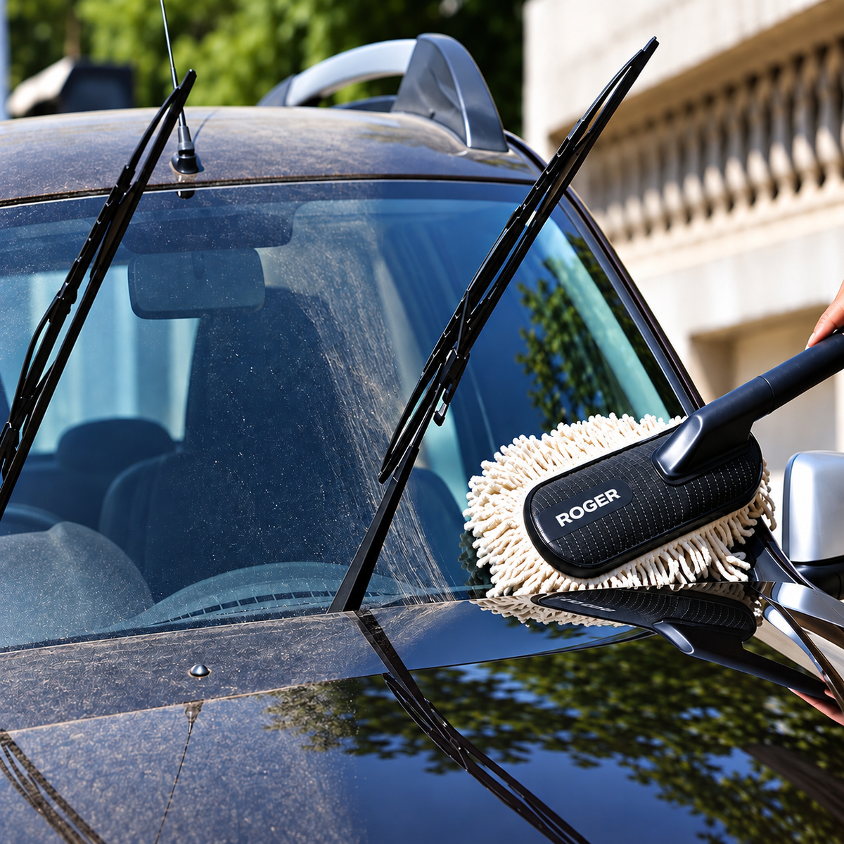 Roger Duster | Cleans & Polishes in Minutes | No Water Required | Long Handle for Rooftop & Windshield Cleaning | 6-Month Warranty | Scratch-Free Cleaning