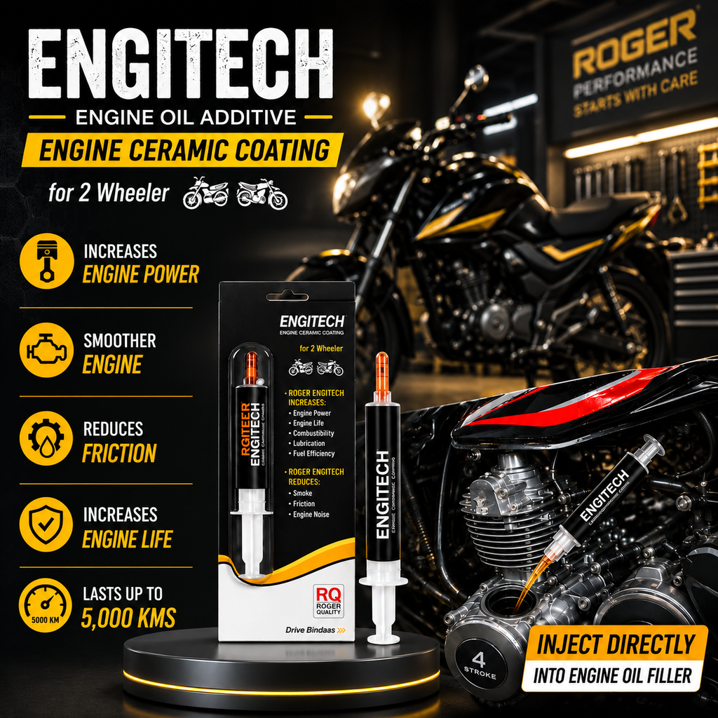 Roger Engitech Engine Oil Additive for Two-Wheelers | Reduces Engine Friction | Better Pickup & Performance | Reduces Engine Noise | Lasts Up to 5,000 km | DIY Easy Application