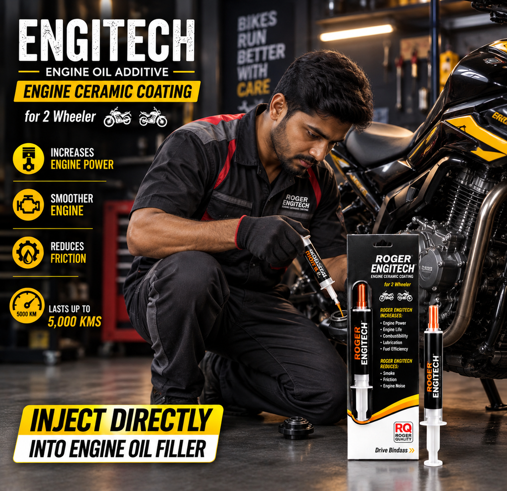 Roger Engitech Engine Oil Additive for Two-Wheelers | Reduces Engine Friction | Better Pickup & Performance | Reduces Engine Noise | Lasts Up to 5,000 km | DIY Easy Application