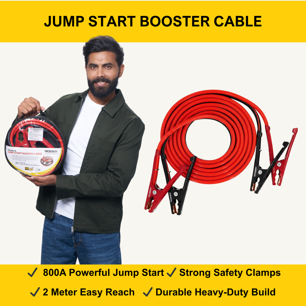 ROGER 800A Jump Start Booster Cable, 2 Meter Heavy-Duty Copper-Clad Aluminium, Insulated Clamps with Storage Case