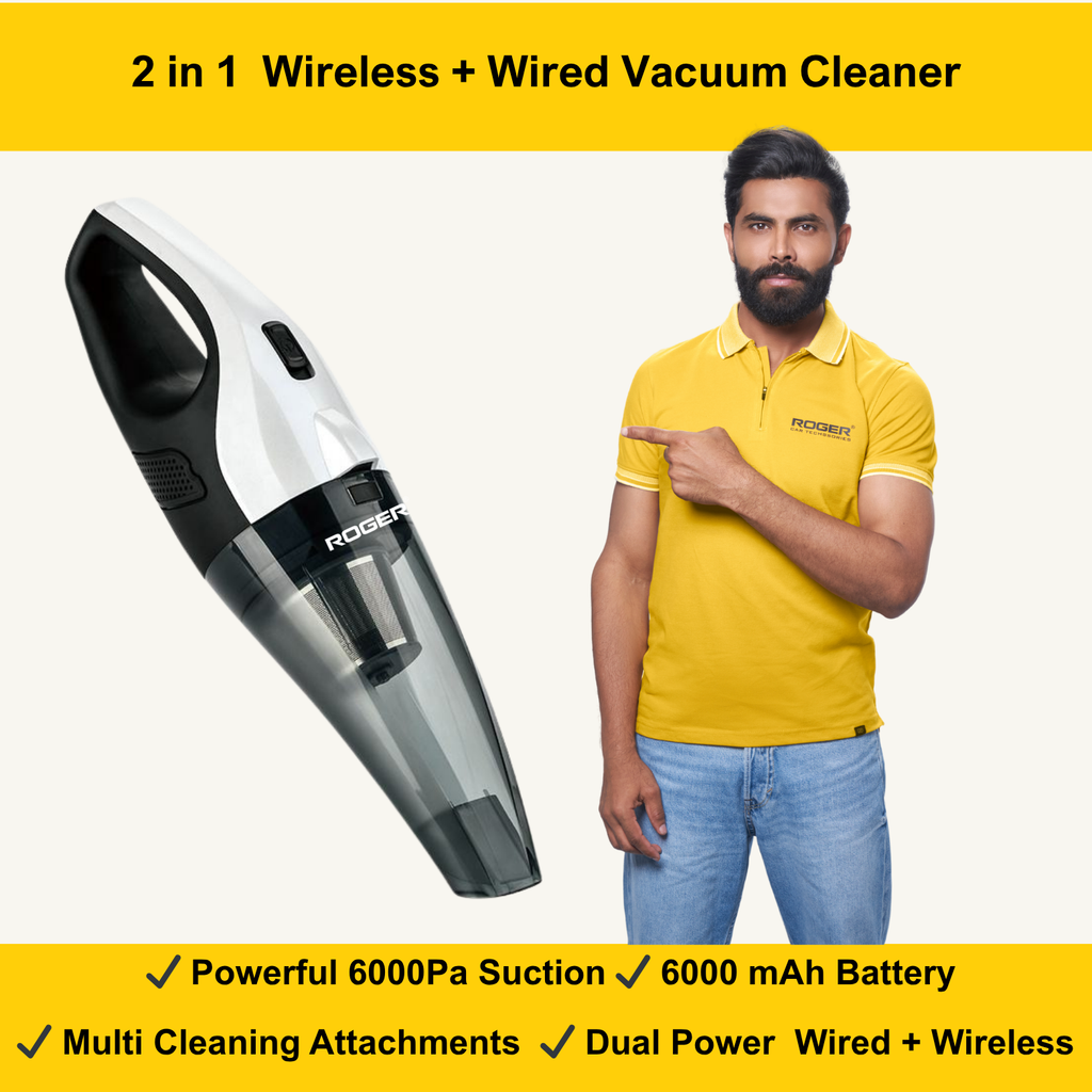 ROGER Wireless Handheld Car Vacuum Cleaner Strong Suction, 4 in 1 Car Vacuum Cleaner with 6000pa Strong Suction, Portable Car Vacuum, DC 11V Car Vacuum Cleaner High Power, LED Light