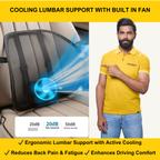 ROGER Car Cooling Lumbar Support Cushion With Built-In Fan & Ergonomic Back Support