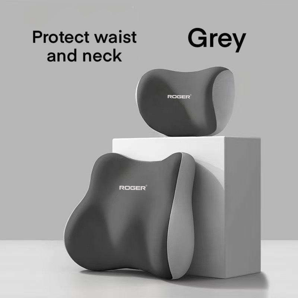 ROGER Ergonomic Car Neck Pillow & Lumbar Support Cushion Set for Driving Comfort & Back Pain Relief