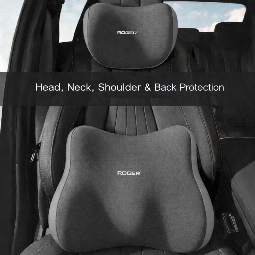 ROGER Ergonomic Car Neck Pillow & Lumbar Support Cushion Set for Driving Comfort & Back Pain Relief