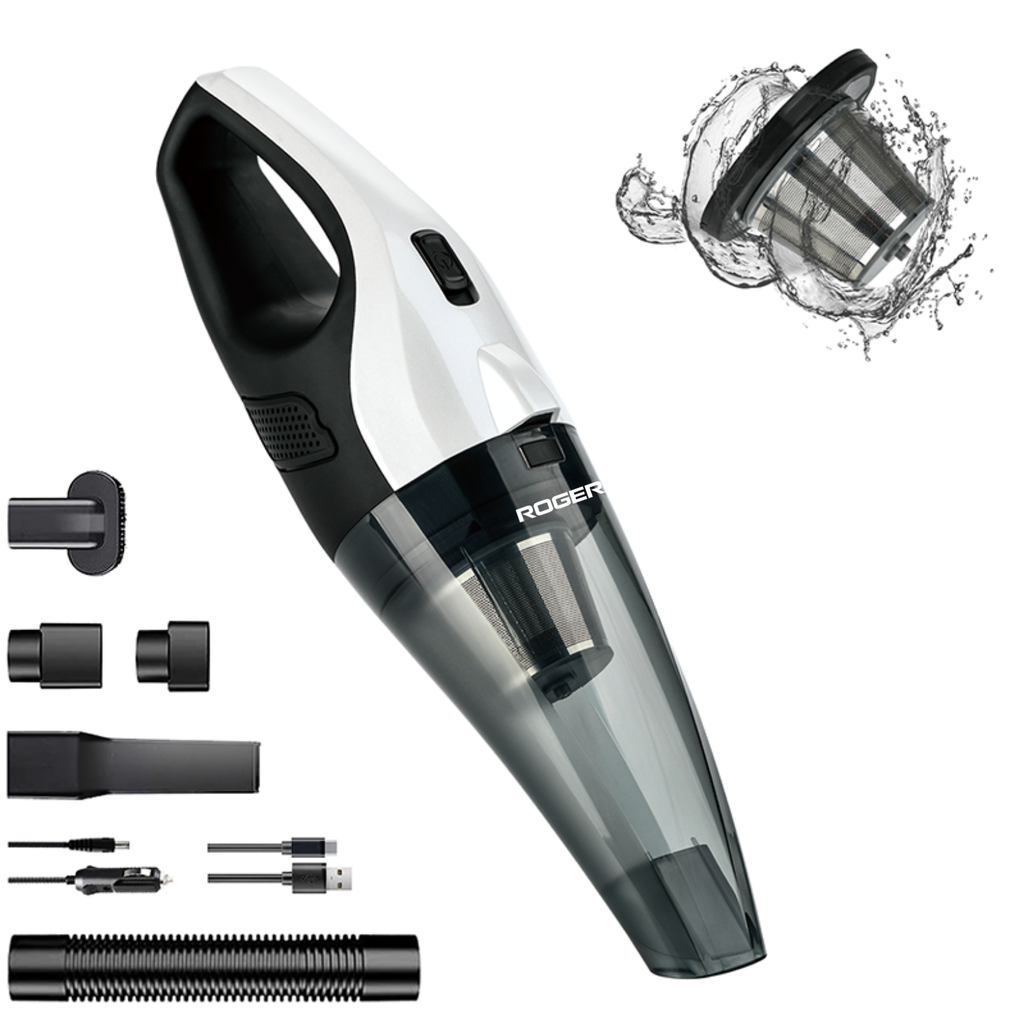 ROGER Wireless Handheld Car Vacuum Cleaner Strong Suction, 4 in 1 Car Vacuum Cleaner with 6000pa Strong Suction, Portable Car Vacuum, DC 11V Car Vacuum Cleaner High Power, LED Light