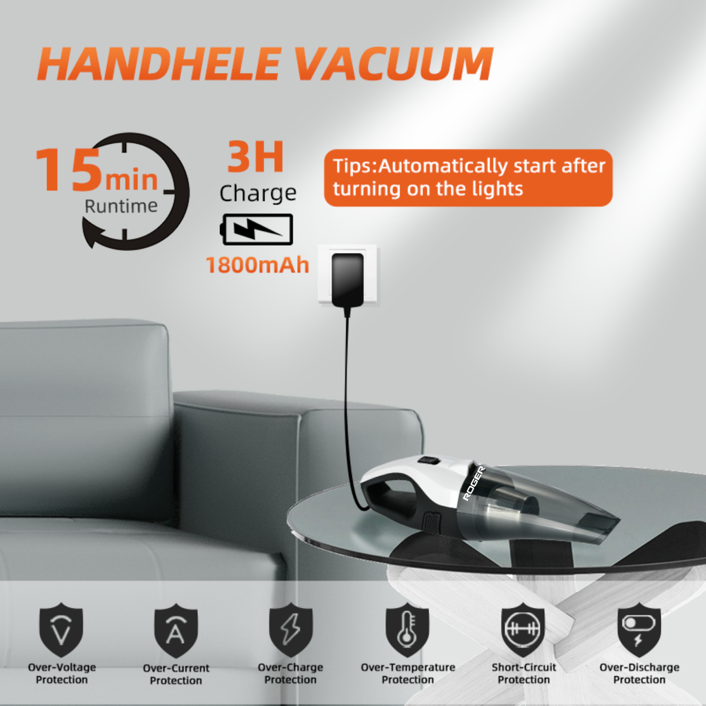 ROGER Wireless Handheld Car Vacuum Cleaner Strong Suction, 4 in 1 Car Vacuum Cleaner with 6000pa Strong Suction, Portable Car Vacuum, DC 11V Car Vacuum Cleaner High Power, LED Light