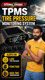 External Wireless Sensors | Real-Time Tyre Pressure Monitoring | Puncture Alert System | DIY Installation in Just 5 Minutes | Auto Power On/Off | 1-Year Warranty