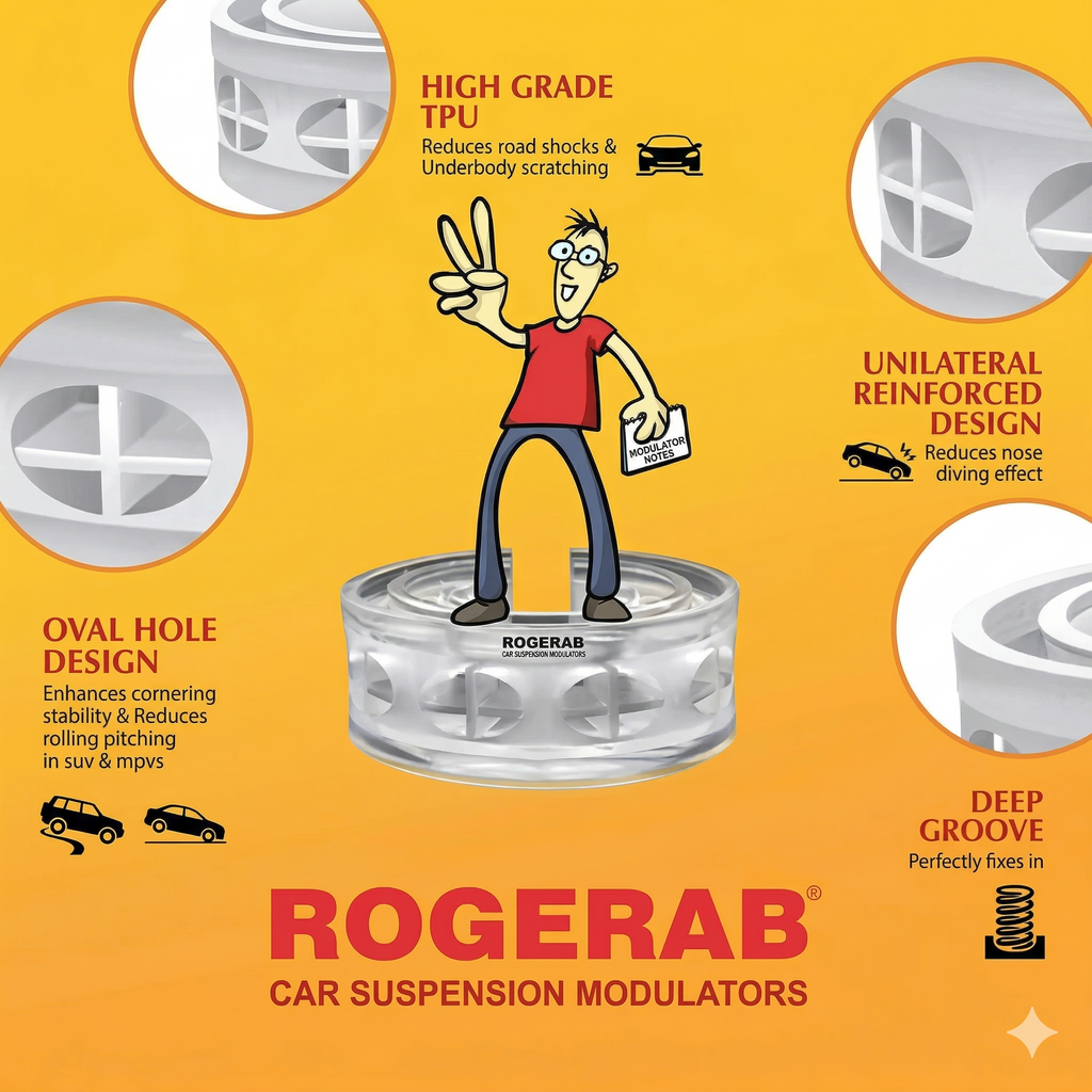 ROGERAB Standard Car Coil Spring Buffer (4 Pcs) For Reduced Road Jerks, Increased Stability, And Increased Height – Suitable For All Old & New Car Makes, Models & Variants