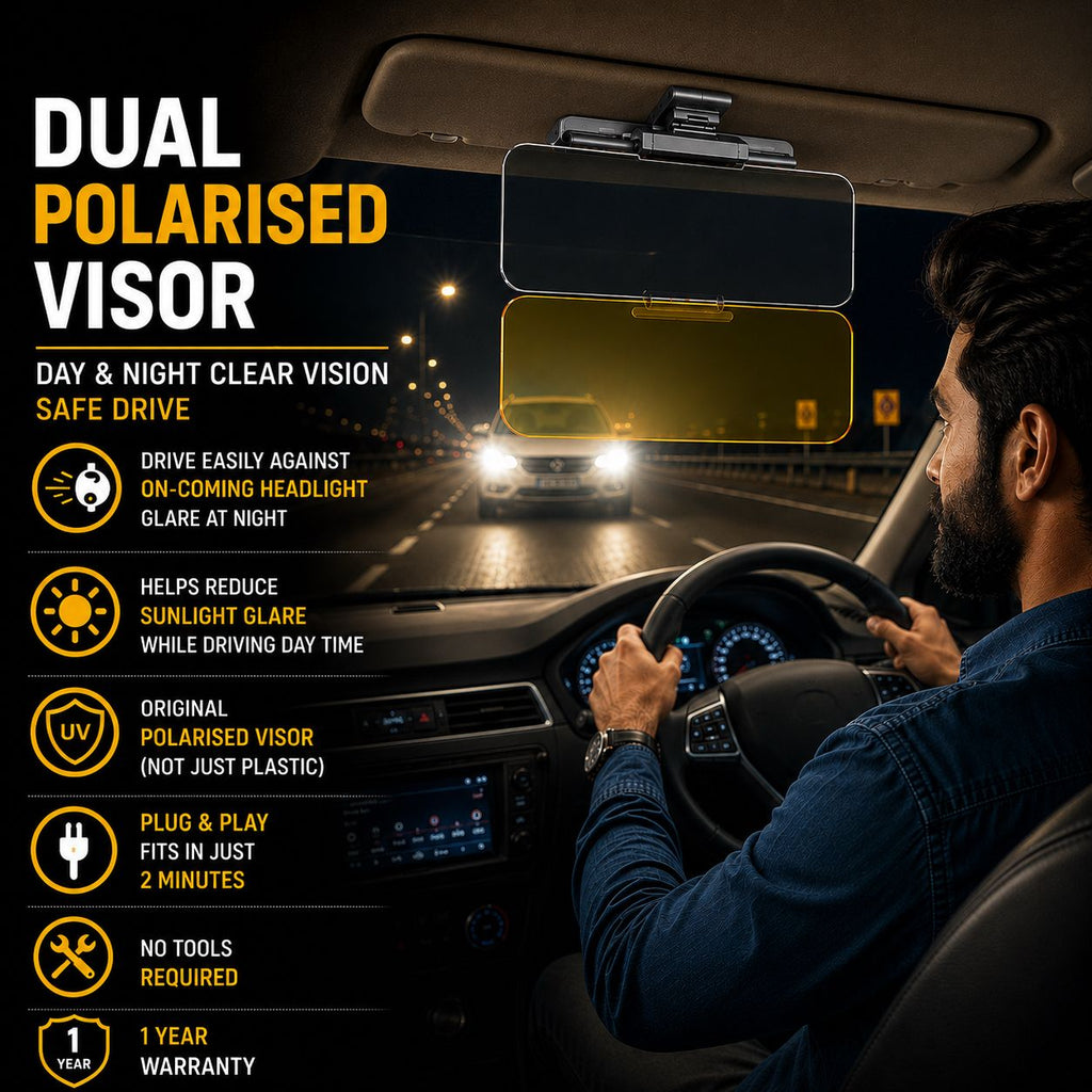 ROGER Dual Anti Glare Genuine Polaried Visor For Day & Night Driving with UV & Glare Protection