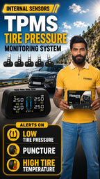Roger TPMS | 5 Internal Sensors (Including Spare Tyre) | OEM-Style Sensors | Real-Time Tyre Pressure Monitoring | Instant Puncture Alerts | 2-Year Warranty | Auto Power On/Off