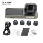 Roger Solar TPMS Tire Pressure Monitoring System for Cars | Real-Time Tire Pressure & Temperature Monitor | 4 External Wireless Sensors | Universal Fit | Unique Solar Display