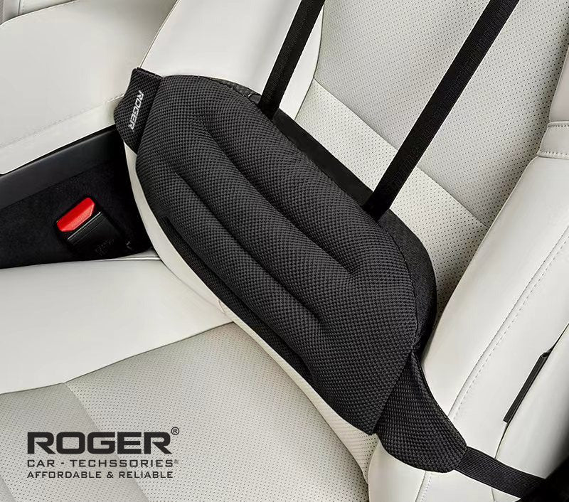 Roger Car Lumbar Support Cushion | Breathable Ergonomic Design | Adjustable Straps | Soft Cotton Comfort | Beige & Black