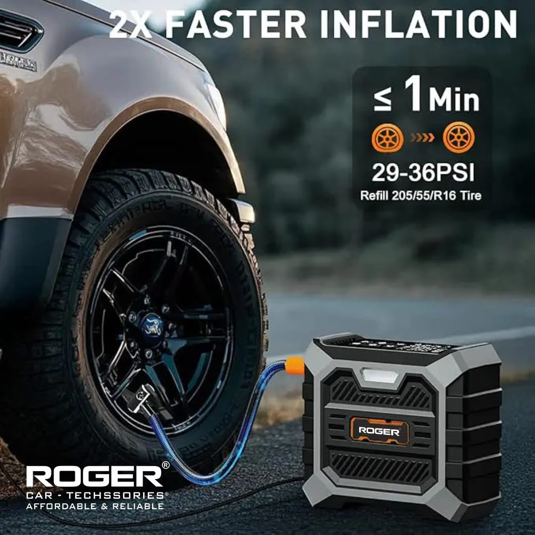 Roger 3 In 1 Multifunctional Jump Starter 800A Jump Starter | Digital Auto Cut-Off Air Inflator Wireless & 12V Operation | 8000 mAh Battery | 1 Year Warranty