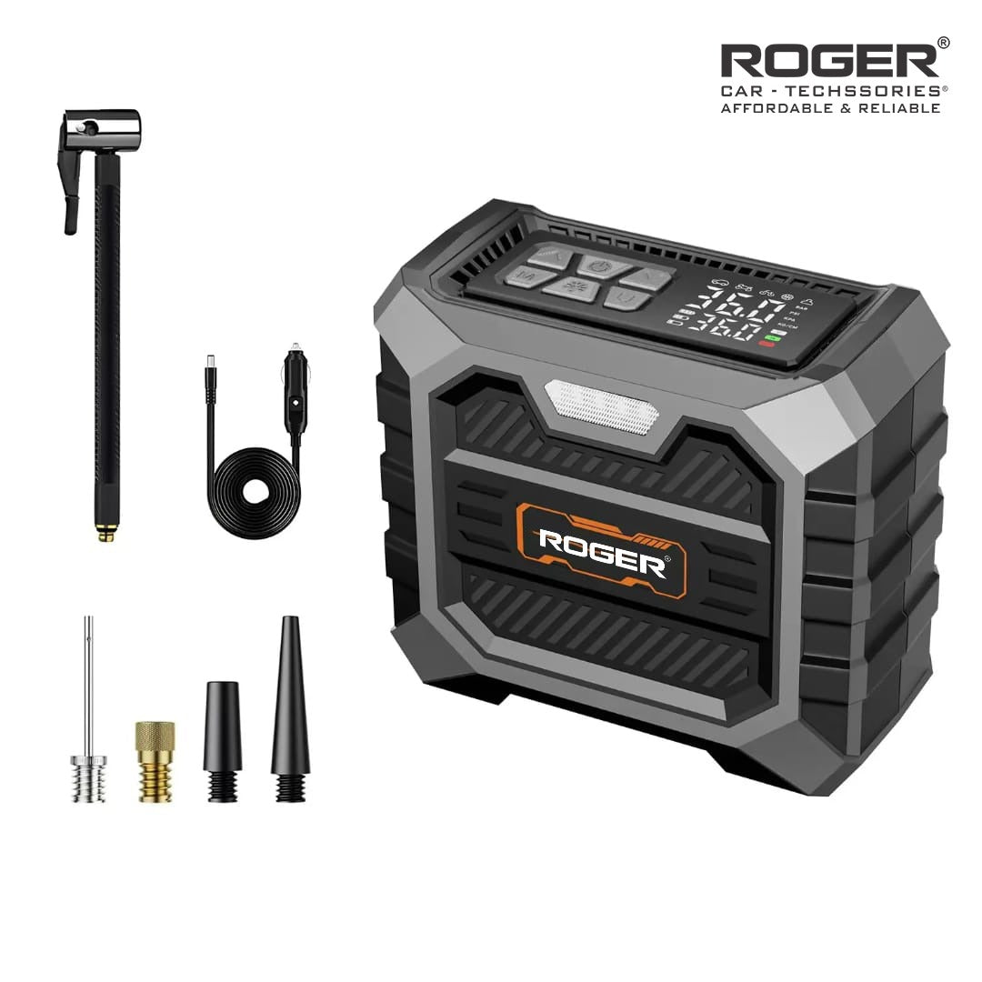 Roger 3 In 1 Multifunctional Jump Starter 800A Jump Starter | Digital Auto Cut-Off Air Inflator Wireless & 12V Operation | 8000 mAh Battery | 1 Year Warranty