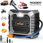 Roger 3 In 1 Multifunctional Jump Starter 800A Jump Starter | Digital Auto Cut-Off Air Inflator Wireless & 12V Operation | 8000 mAh Battery | 1 Year Warranty