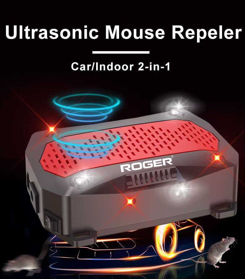Roger's Ultrasound Rat Repellent for Automobiles - Waterproof Car Engine Wire Protection Device with 4 Strobe Lights | Rat, Mouse & Squirrel Control
