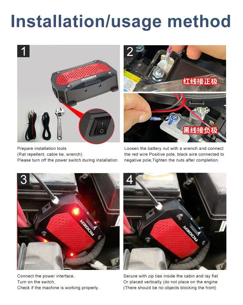 Roger's Ultrasound Rat Repellent for Automobiles - Waterproof Car Engine Wire Protection Device with 4 Strobe Lights | Rat, Mouse & Squirrel Control