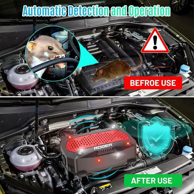 Roger's Ultrasound Rat Repellent for Automobiles - Waterproof Car Engine Wire Protection Device with 4 Strobe Lights | Rat, Mouse & Squirrel Control