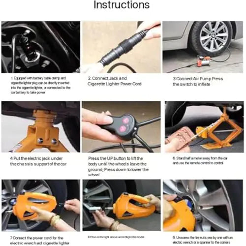 ROGER Electric Car Jack 3 Ton 12V – All-in-One Scissor Jack with Inflator Pump, 120-370/170-420MM Lifting Range, Ideal for Sedans and SUVs, Car Repair Tool