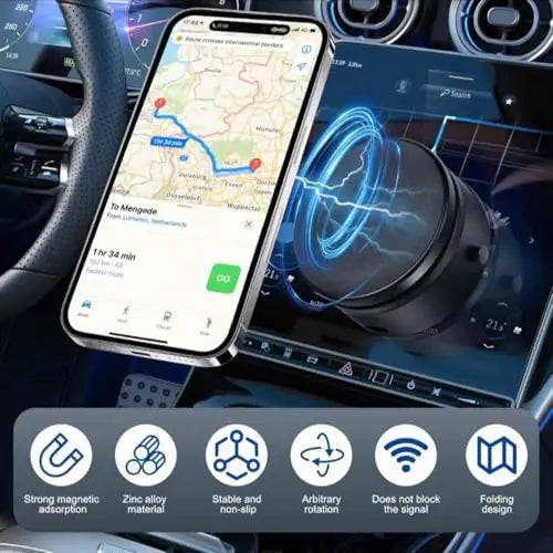 ROGER Intelligent Suction & Magnetic Car Phone Holder 360° 3D Rotation (Adjustable + Charging)