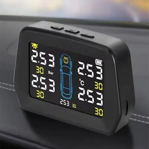 ROGER External TPMS – 5 Tire Sensors for Cars | Wireless Solar & USB Charging | LCD Color Display & 5 Alarm Modes