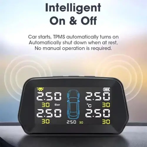 ROGER Internal TPMS – 5 Tire Sensors for Cars | Wireless Solar & USB Charging | LCD Color Display & 5 Alarm Modes