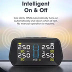 ROGER Internal TPMS – 5 Tire Sensors for Cars | Wireless Solar & USB Charging | LCD Color Display & 5 Alarm Modes