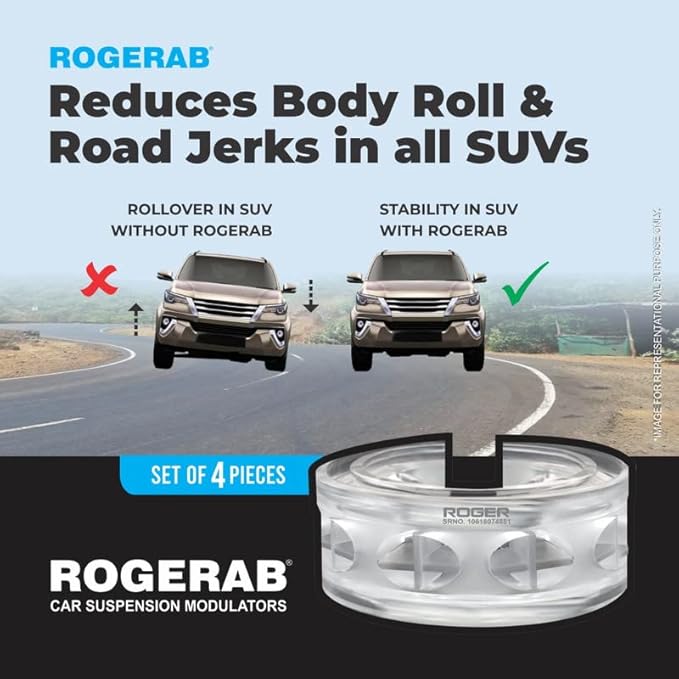 ROGER Rogerab For ALL CAR MODELS (4Pcs) Patented,ARAI Tested Car Coil Spring Buffer Kit To Increase Car Height & Comfort