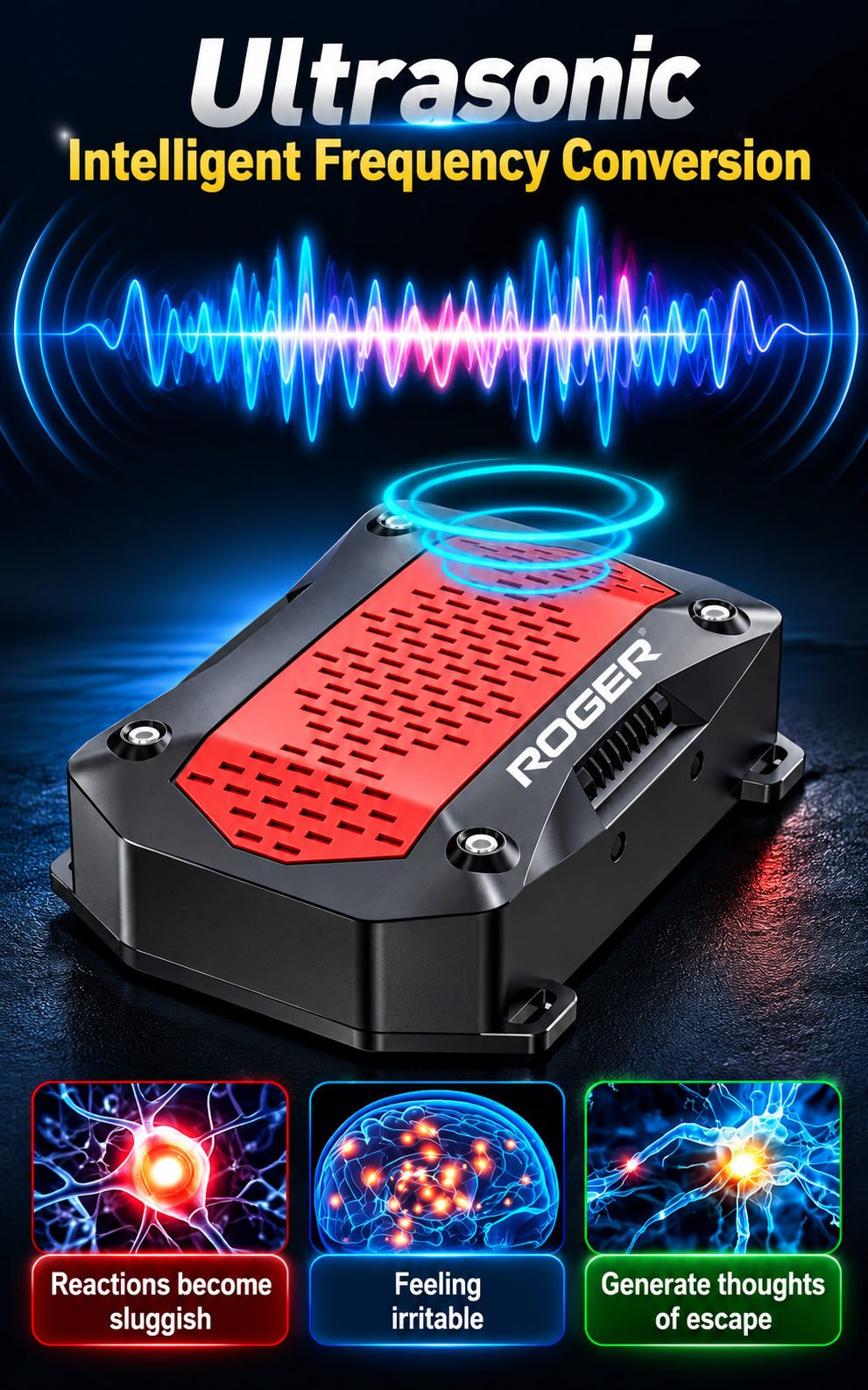 Roger Ultrasonic Rat Repellent | Protects Engine Wiring | DIY Easy Installation | No Wire Cutting Required | 2-Year Warranty | 4 LED Strobe Lights | Waterproof Design |